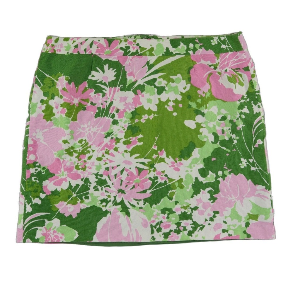 Talbots 100% Cotton Green Pink Floral Damask Skirt Women's Size 22W Knee Length